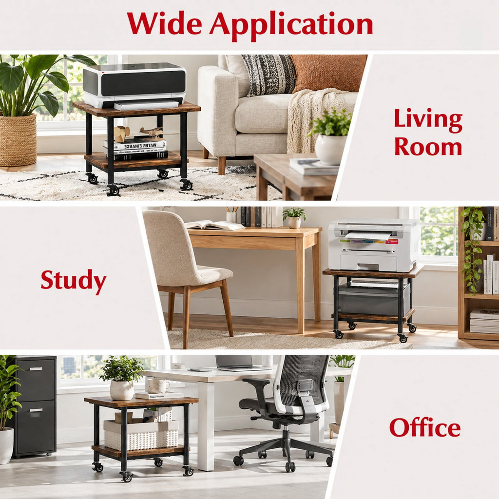 Airfind Under Desk Printer Stand with 360° Swivel Casters, 143 lbs Capacity, Engineered Wood Metal Frame, Brown
