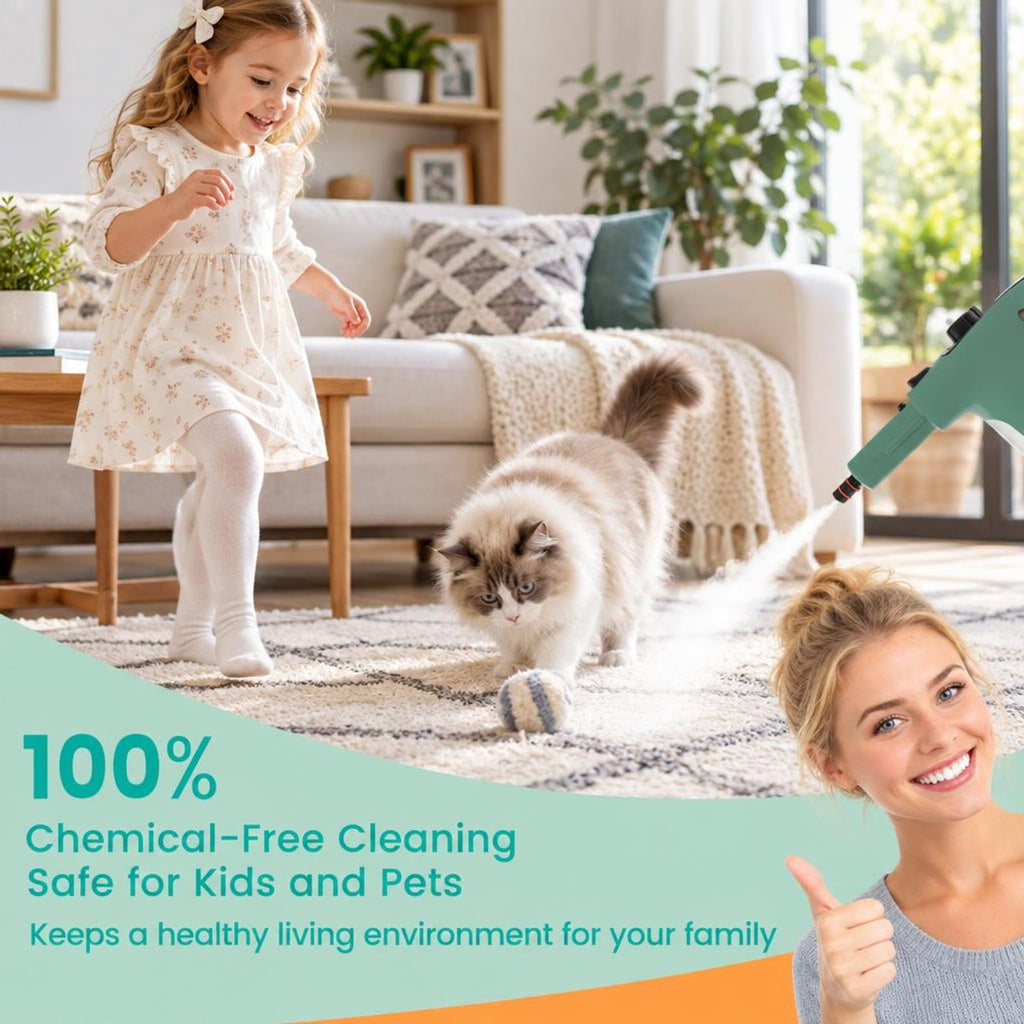 Airfind 1400W Handheld Steam Cleaner with 14-Piece Accessory Kit and Child Lock, PP Frame, 13 x 5 x 9.5 Footprint, Green
