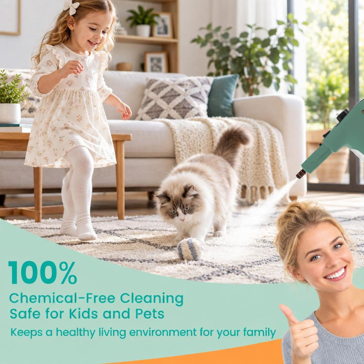 Airfind 1400W Handheld Steam Cleaner with 14-Piece Accessory Kit and Child Lock, PP Frame, 13 x 5 x 9.5 Footprint, Green