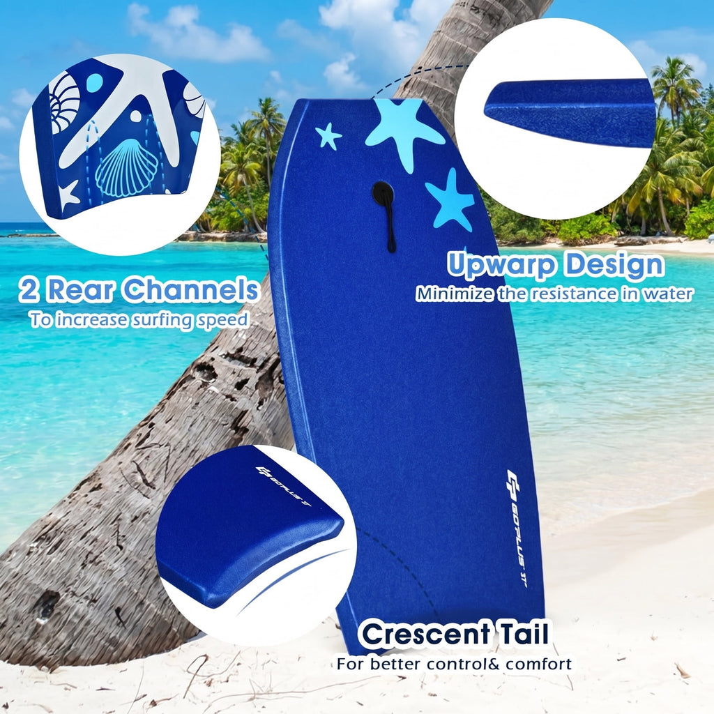 Airfind 41 Inch Portable Travel Bodyboard for Adults ¡ª XPE Deck, EPS Core, HDPE Slick Bottom, Crescent Tail, Wrist Leash (Blue)