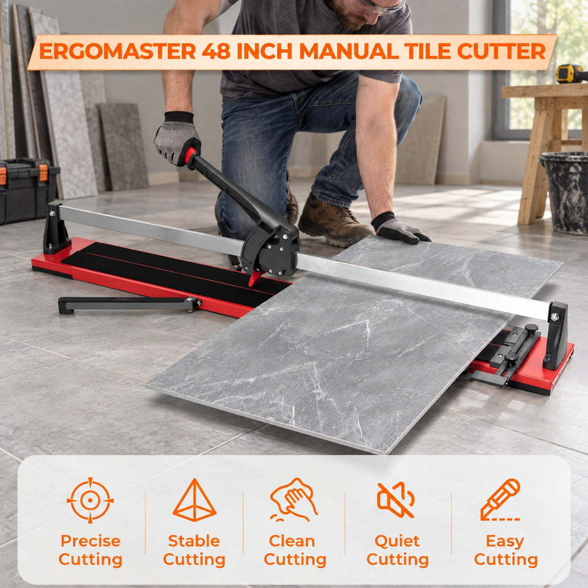Airfind 48 Inch Manual Tile Cutter Porcelain Cutter Machine, Iron plastic tungsten carbide Frame, 56.5 x 9 x 9 Footprint, As the picture shows