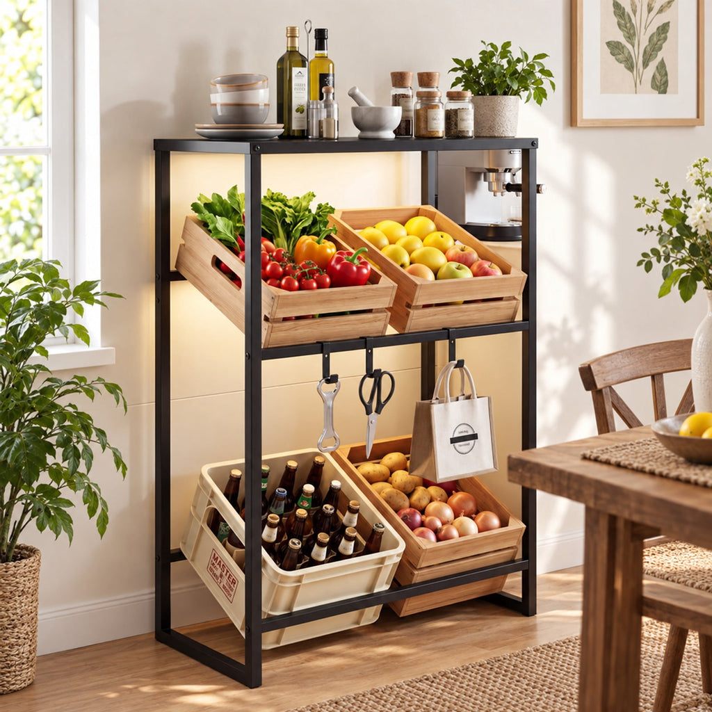 Airfind 3-Tier Drink Crate Rack with Shelf for Beer and Water for Kitchen and Garage, 44.1 lbs Capacity, Metal Frame, Black