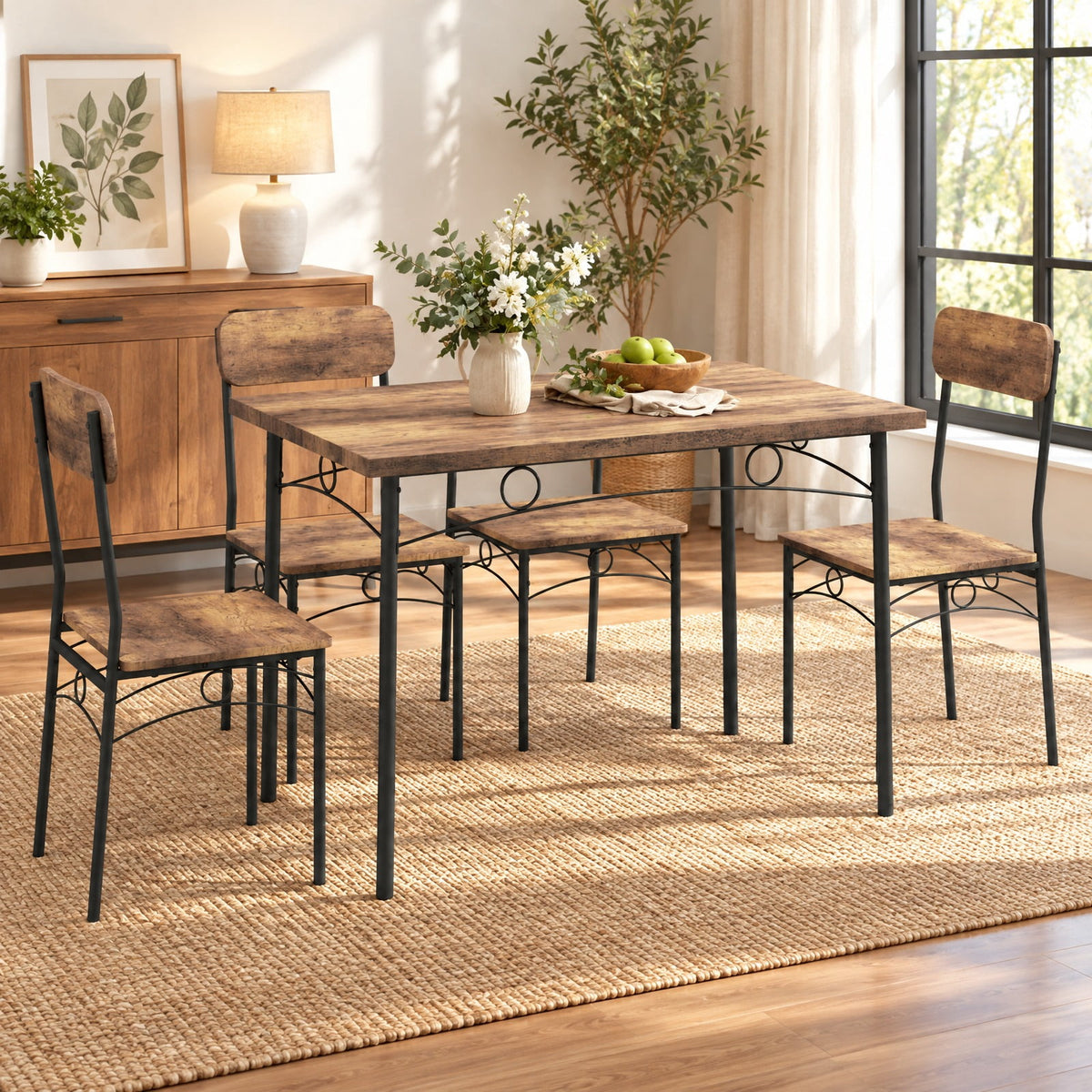 Airfind 5-Piece Industrial Dining Table Set for 4 for Small Place Apartment, 200 lbs Capacity, MDF Metal Frame, Coffee