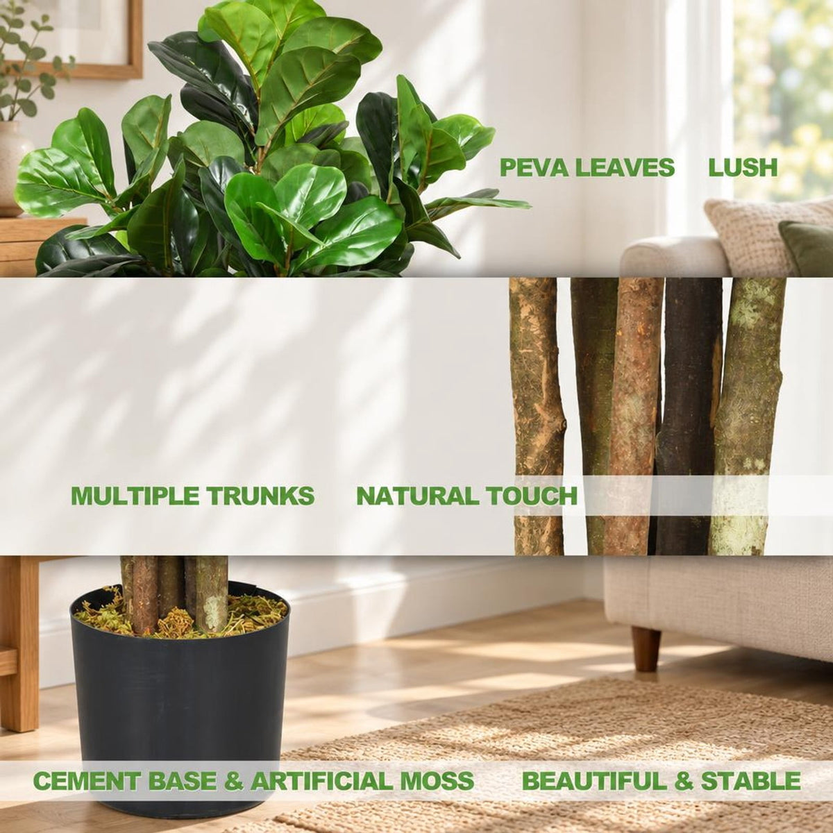 Airfind 6-Feet Artificial Indoor-Outdoor Home Decorative Planter, Soft PP PEVA Frame, Green, Diameter of basin bottom 6.5