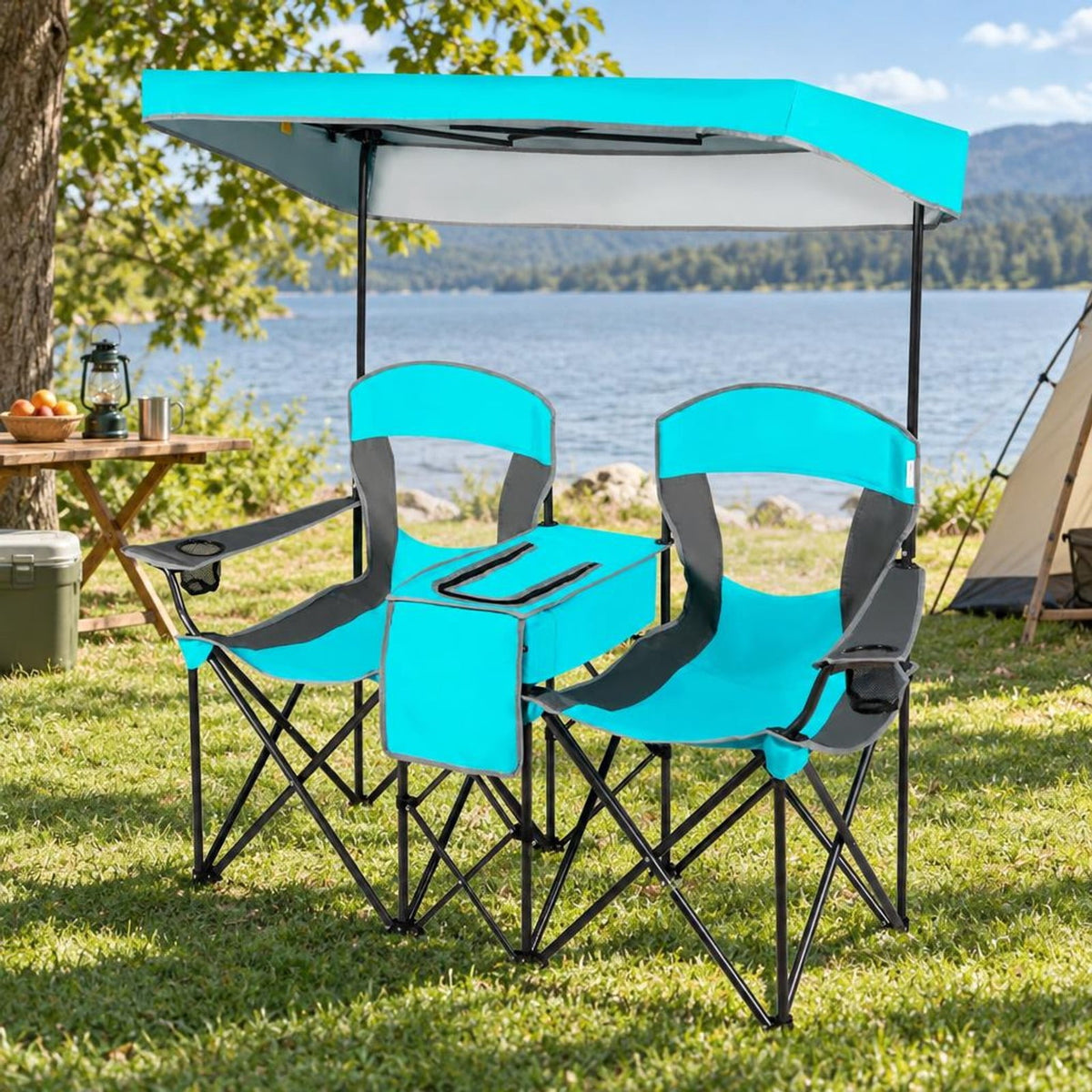 Airfind Patented Portable Folding Camping Canopy Chairs with Cup Holder, Steel oxford fabric Frame, 55.5 x 28.5 x 59.5 (L x W x H) The Footprint