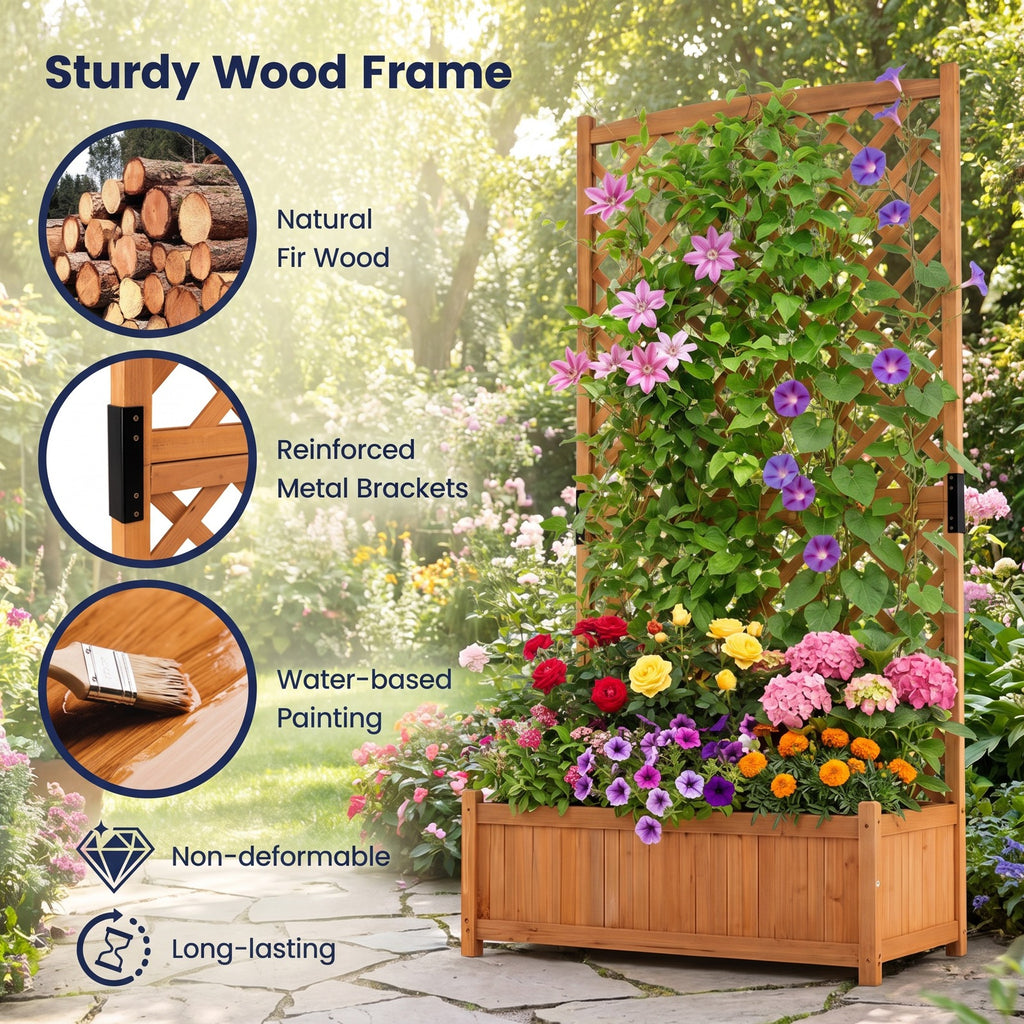 Airfind Planter Raised Bed with Trellis for Plant Flower Climbing, 66 lbs Capacity, Fir wood metal Frame, Orange
