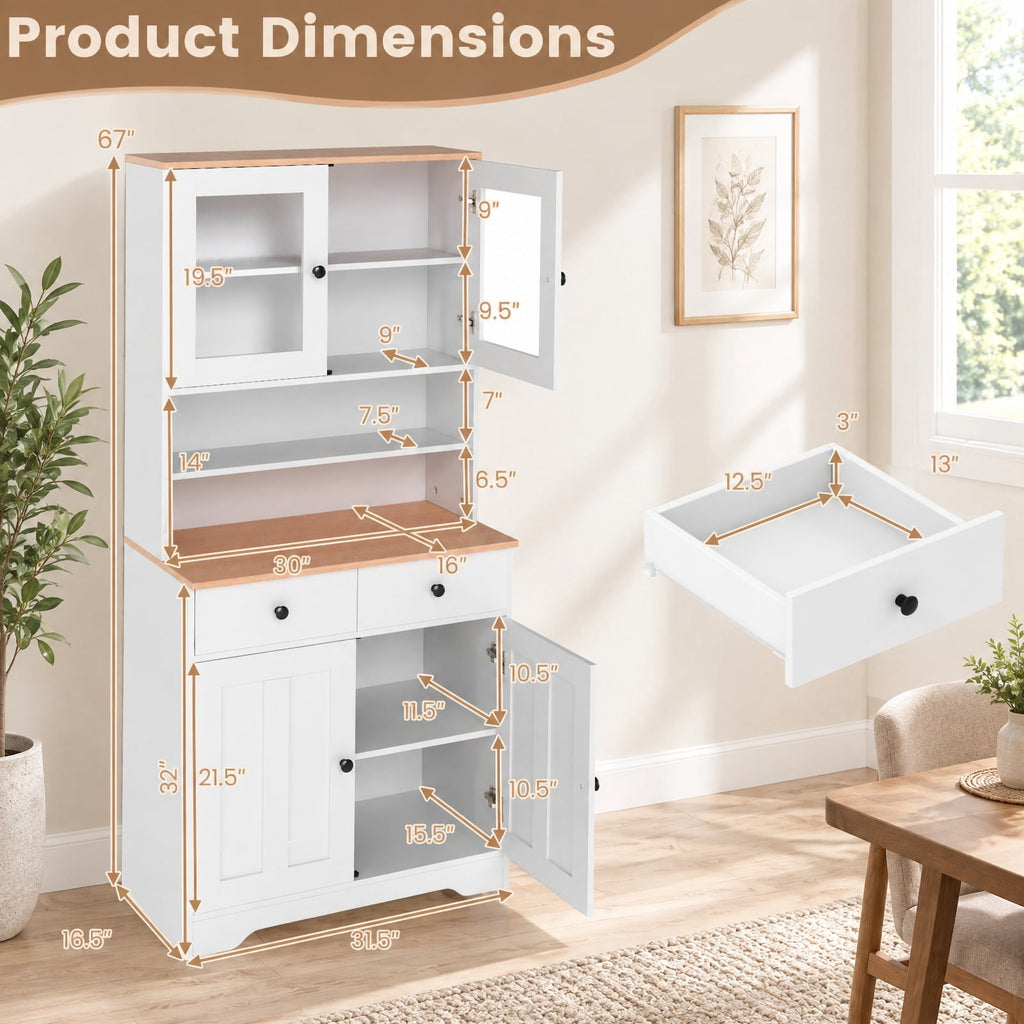 Airfind Pantry Cabinet with 2 Removable Shelves, Engineered Wood MDF Glass Frame, 12.5 x 13 x 3 Footprint, White