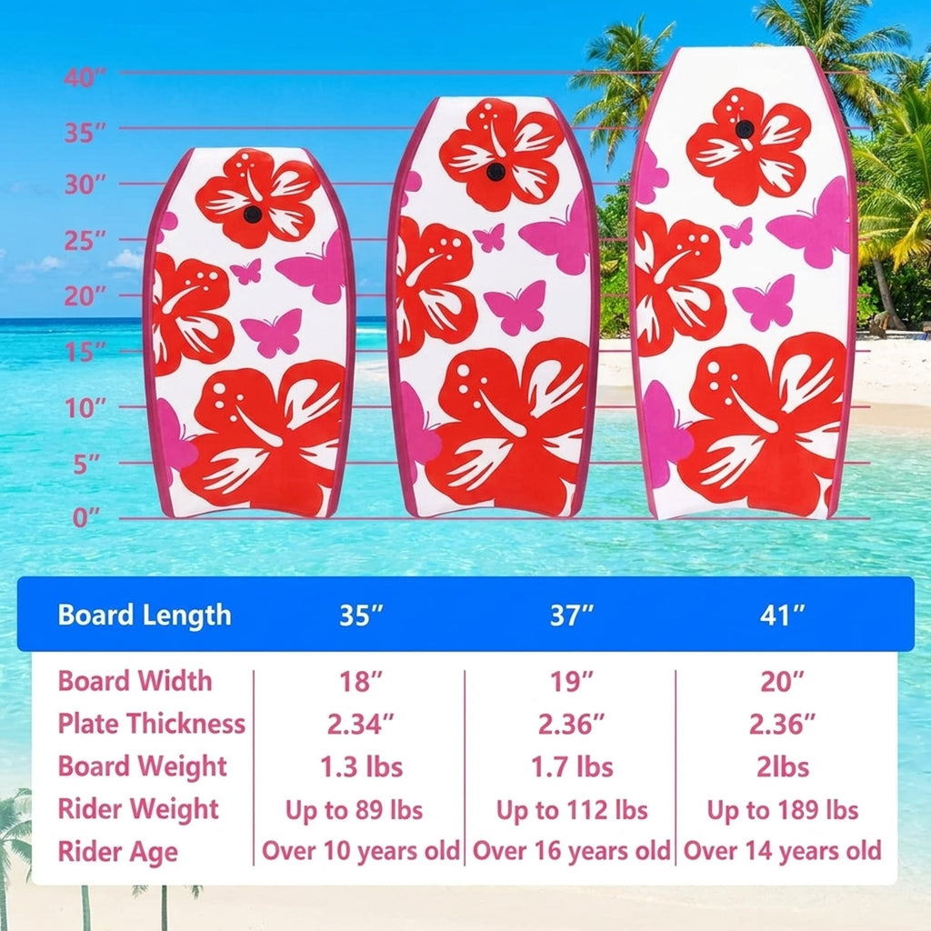 Airfind 33 Inch IXPE Bodyboard for Kids ¡ª Cool-Touch Deck, EPS Core, HDPE Slick Bottom, Crescent Tail, Coiled Wrist Leash Included (Pink)