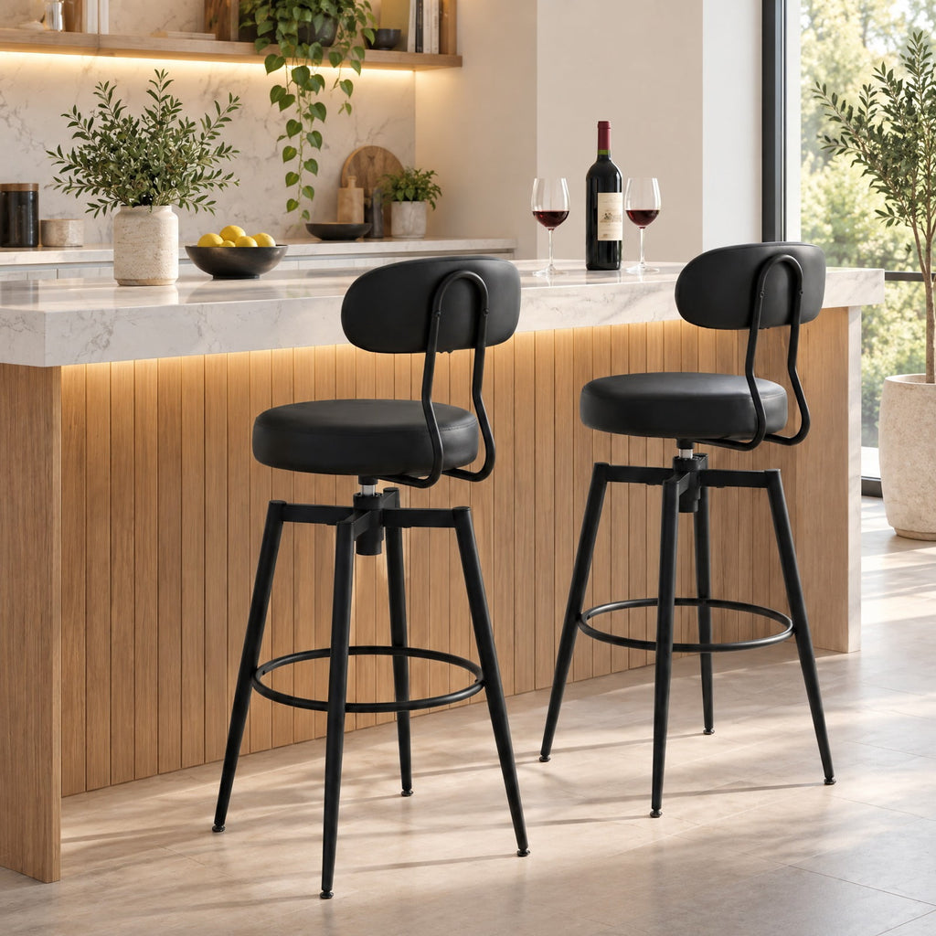 Airfind Set of 4 Swivel Barstools Faux Leather with Upholstered Seat and Back, 330 lbs Capacity, Metal PU Leather Sponge EPE Foam Plywood Frame