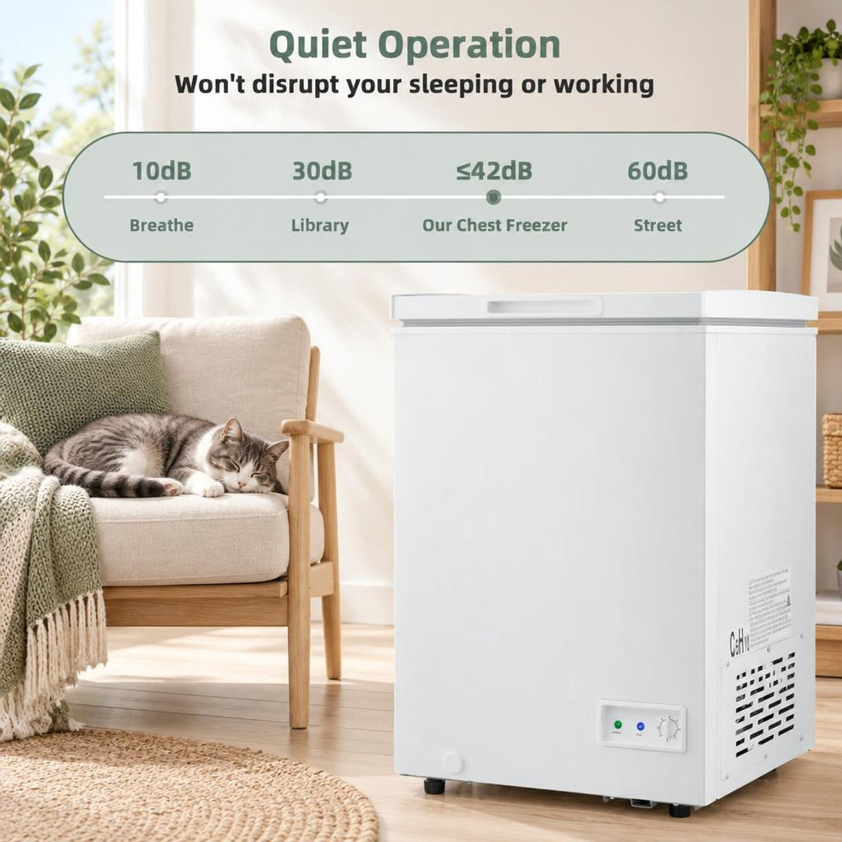 Airfind 3.5/5 Cu.ft Compact Chest Freezer with Removable Storage Basket-3.5 Cubic, Steel PVC aluminum liner Adjustable temperature Frame, White