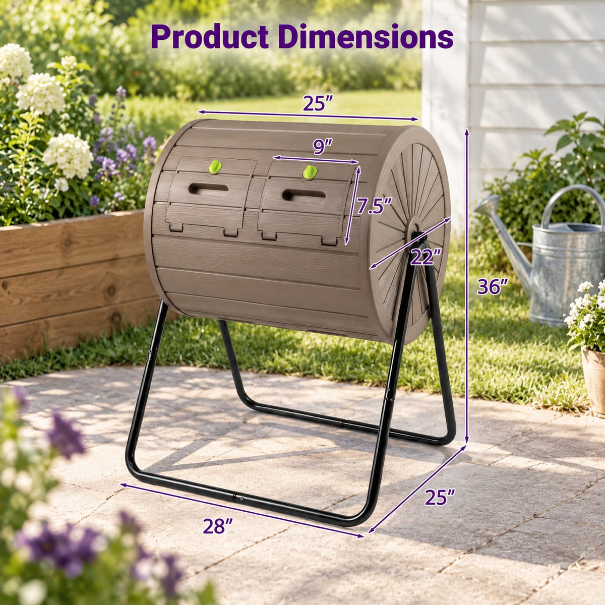 Airfind Compost Tumbler 37.5 Gallon Large Outdoor Compost Bin, PP Metal Frame, 28 x 25 x 36 Barrel Bin Footprint, Coffee