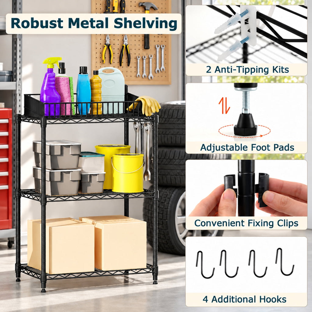 Airfind 3-Tier Metal Storage Shelving Unit Set of 2 with V-Shaped Wire Rack, 450 lbs Capacity, Metal Frame, Black