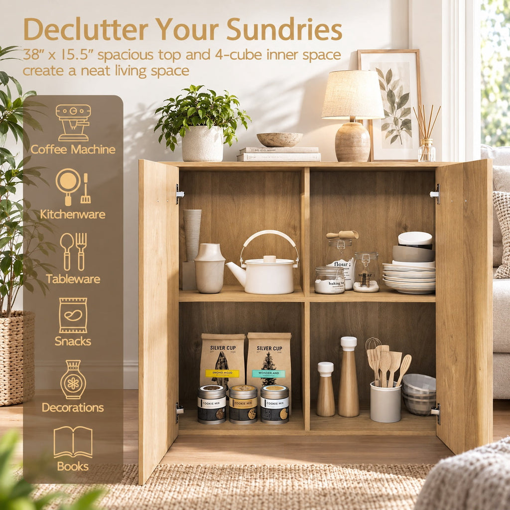 Airfind 38 Inch Buffet Modern Sideboard Cabinet with Storage, 88 lbs Capacity, Engineered Wood Frame, 38 Inch x 15.5 Inch x 32.5 Inch Footprint, Natural