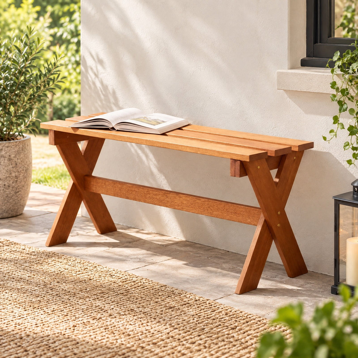 Airfind 36 Outdoor Solid Wood Bench Set of 1 Backless Patio Dining Bench with Teak Oil Finish, 660 lbs Capacity, Hardwood Frame, Wood