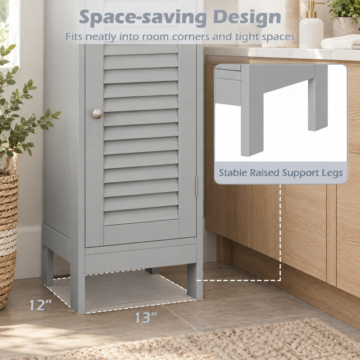 Airfind Narrow Bathroom Storage Cabinet with Adjustable Shelf and Drawer, 13in x 12in x 34.5inOverall Interior Footprint, Gray
