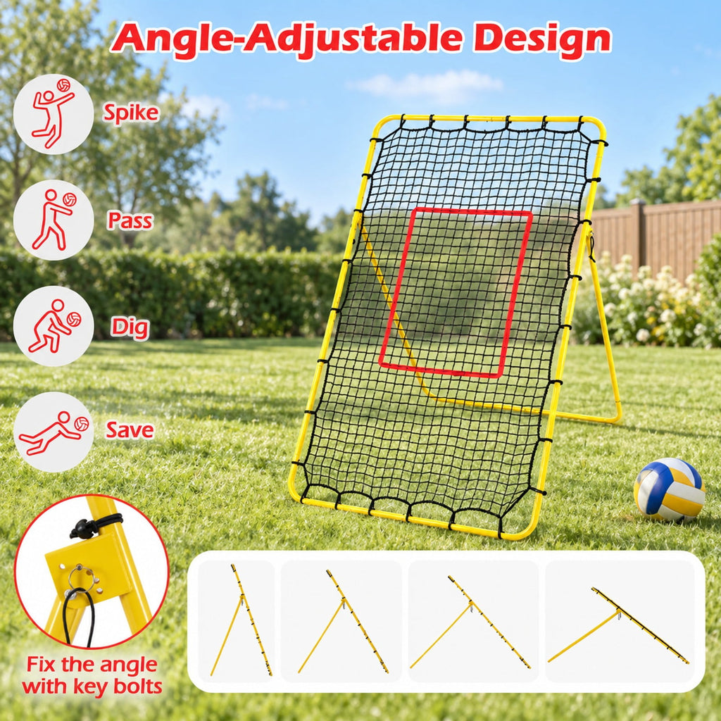Airfind Volleyball Rebounder Net with 4 Adjustable Angles for Bumping and Spiking, Yellow + Red + BlackMaterial Metal PE PP Polyester FabricProduct