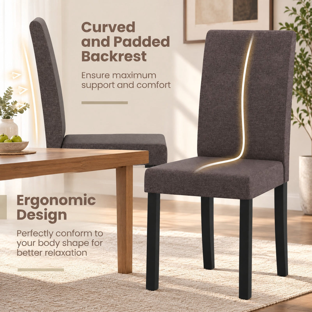 Airfind Set of 2 Dining Chair Mid-Century Modern Fabric Upholstered Parson Chairs, Chair 330 lbs Capacity, 17in x 22in x 35.5in Footprint, Brown