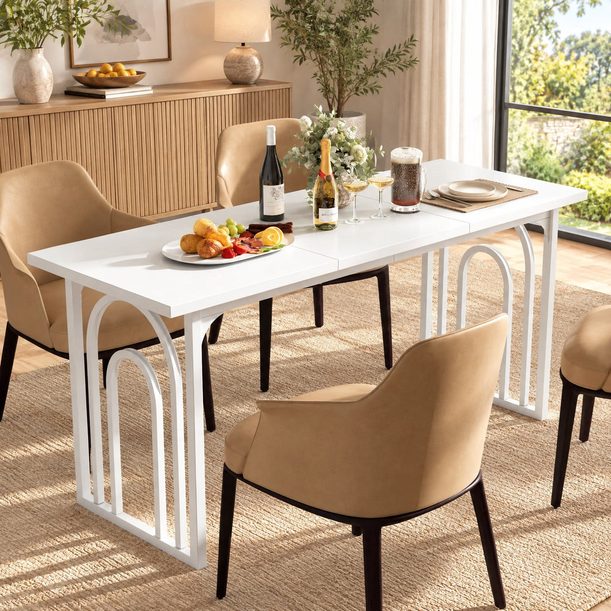 Airfind Dining Table for 6-8 People 63 Inch Rectangular Farmhouse Kitchen Table, MDF Metal Frame, 63 x 24 x 30 Maximum Weight 330 lbs Footprint