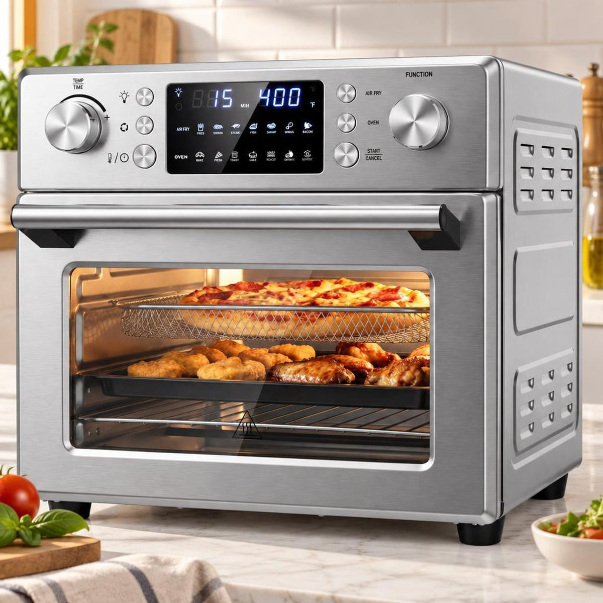 Airfind Stainless Steel Countertop Convection Oven with Bake, Stainless Steel Galvanized Metal Frame, 26 Qt/25 L Capacity, Silver