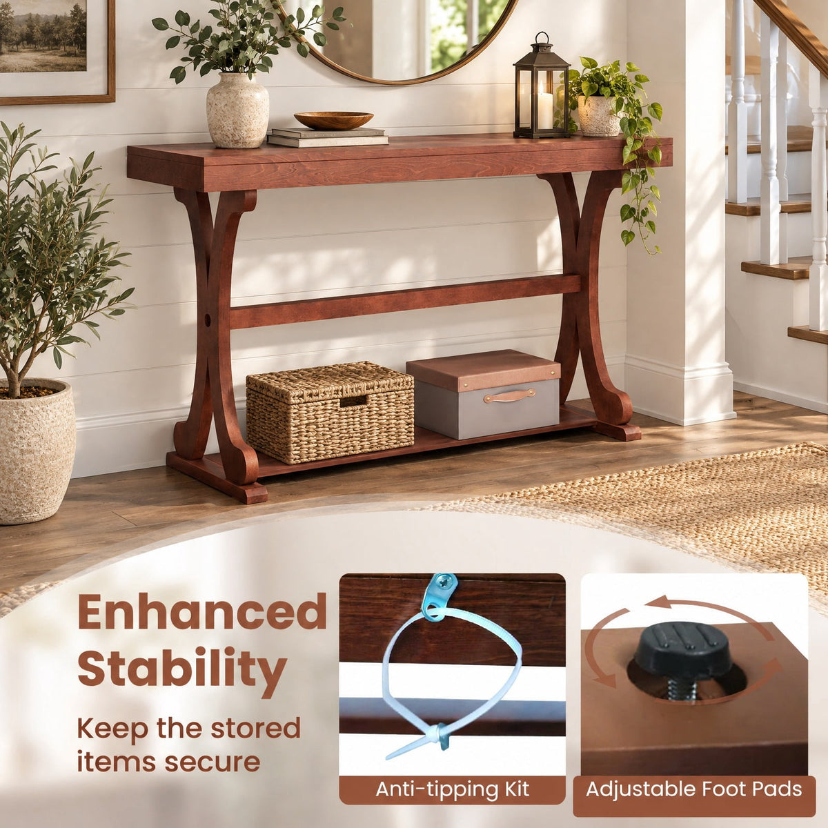 Airfind Narrow Console Table Vintage 52 Inch Long with Open Storage Shelf, 220 lbs Capacity, Solid Wood MDF Frame, 52 x 17 x 30 Footprint, Walnut