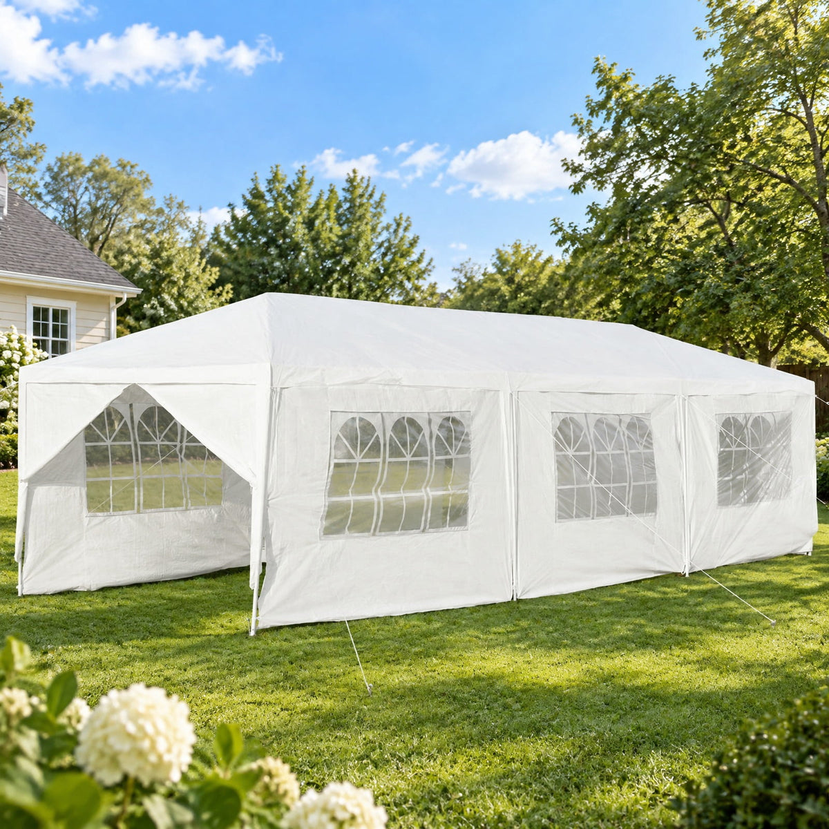 Airfind 10 x 30 Feet Outdoor Canopy Tent with 6 Removable Sidewalls and 2 Doorways, 10 x 30 x 8.5 Footprint, White