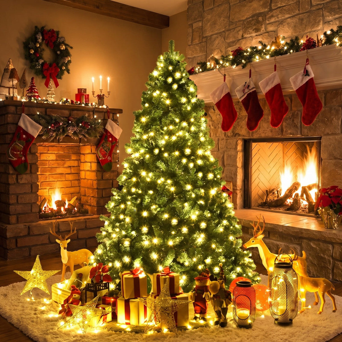 Airfind 7 Feet PVC Artificial Christmas Tree with LED Lights-7 ft, PVC iron Frame, 4.3 x 7.5 H Footprint, Green