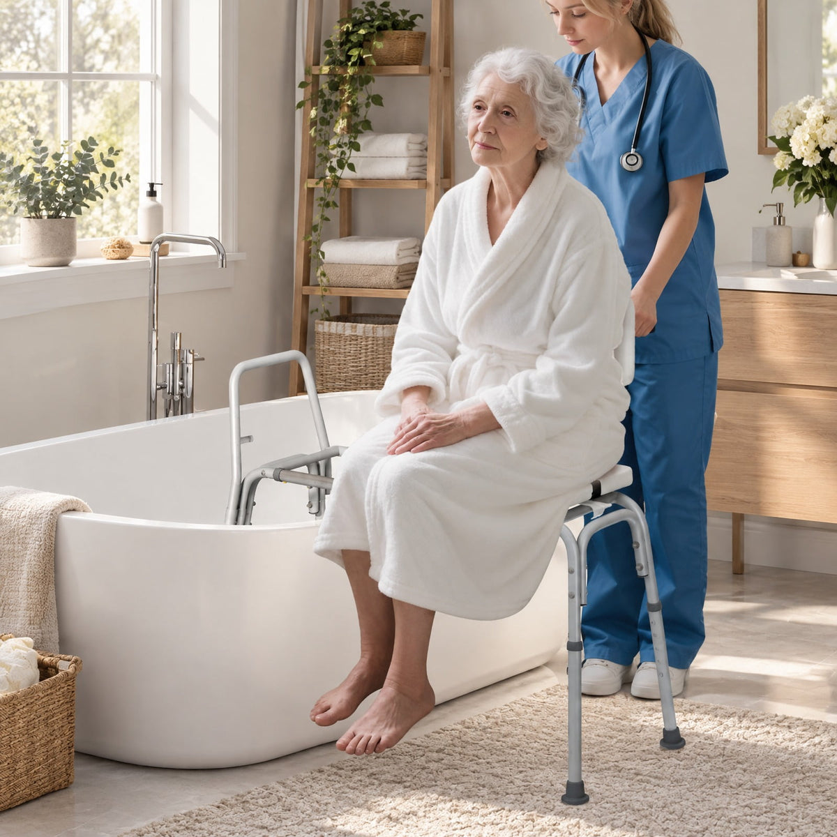 Airfind Sliding Tub Transfer Bench with Extra, 350 lbs Capacity, Aluminum Frame, 41.5 x 19.5 x 33.5-37.5 Footprint, White