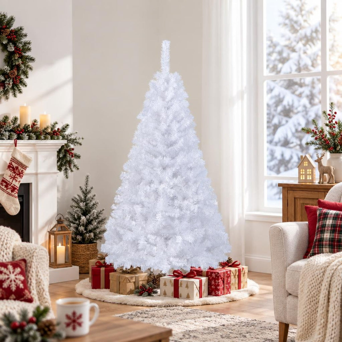 Airfind 5 ft White Artificial PVC Christmas Tree, PVC Frame, White, Made from brand new and high quality PVC, Durable metal stand to help prop the tree