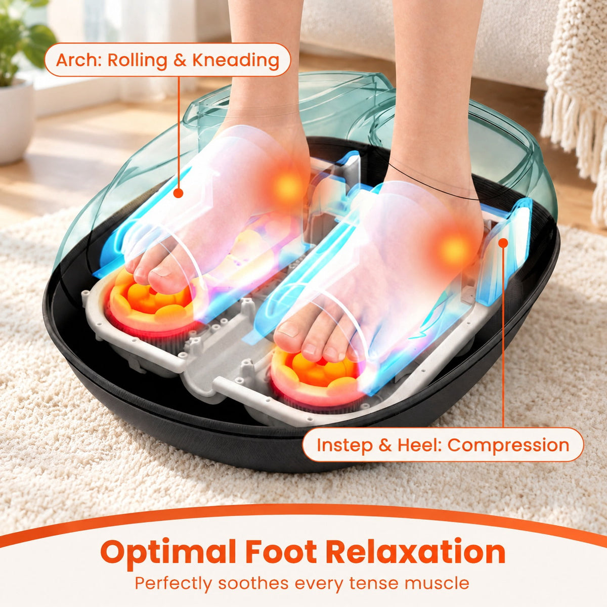 Airfind Shiatsu Foot Massager Machine with 2-Level Heat and Air Compression, EVA ABS Polyester Fabric Frame, Black