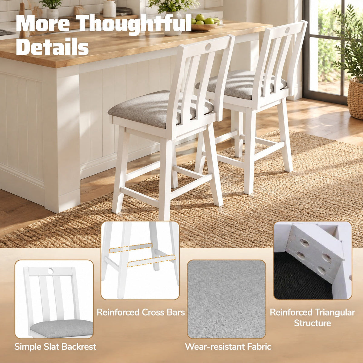 Airfind 25 Inch Modern Bar Stools Set of 2 with Upholstered and 360° Rotation Seat, 400 lbs Suitable Counter Height 35 Inch -39 Inch Capacity, White