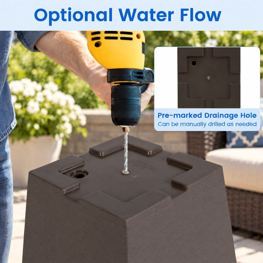 Airfind Set of 2 Square Taper Planter with Removable Inner Bucket and Optional Drainage Hole, PP Frame, 11.5 x 11.5 x 22.5 Footprint, Brown