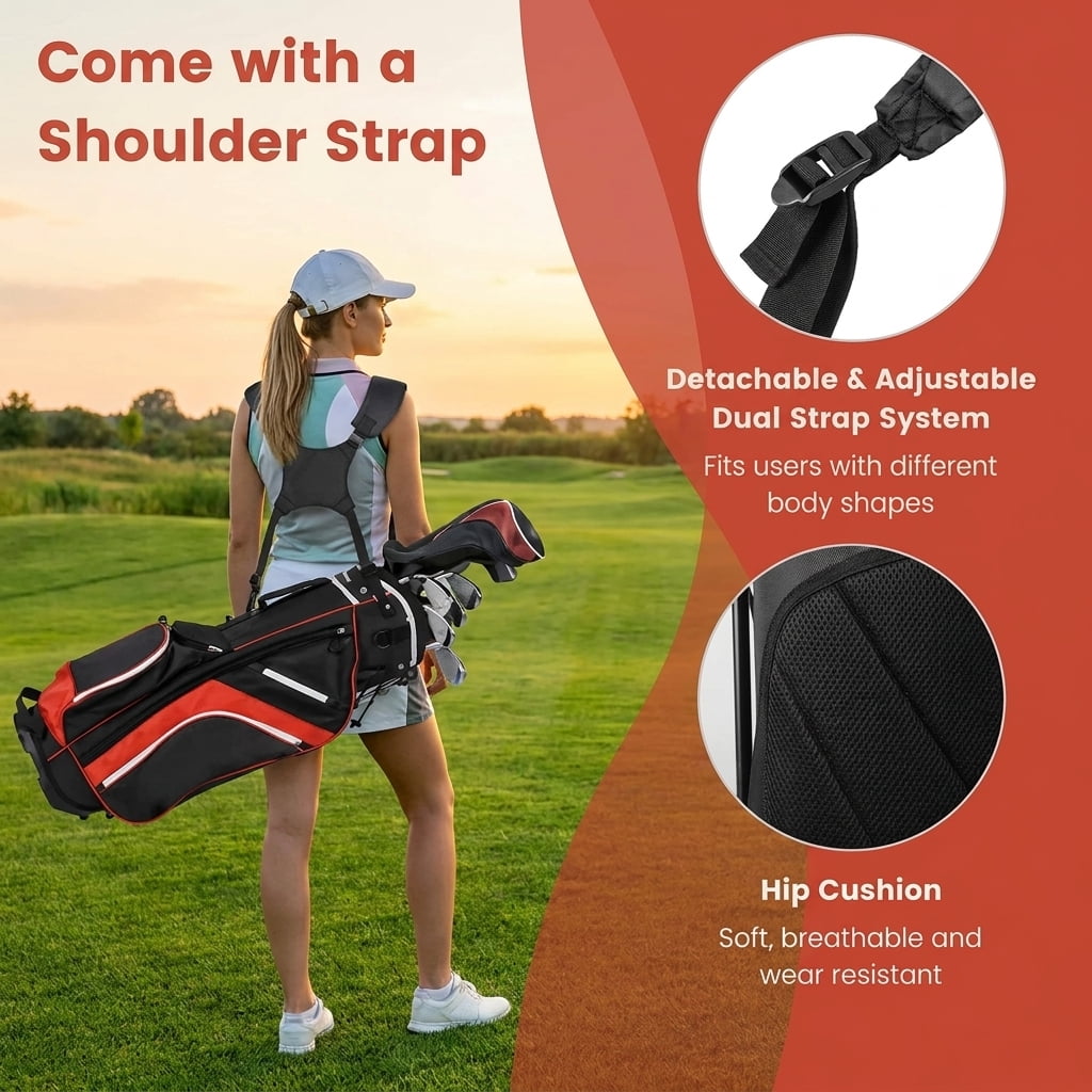 Airfind 14-Way Stand Bag with Cushioned Hip Strap and Rain Hood for Walking Rounds, Red