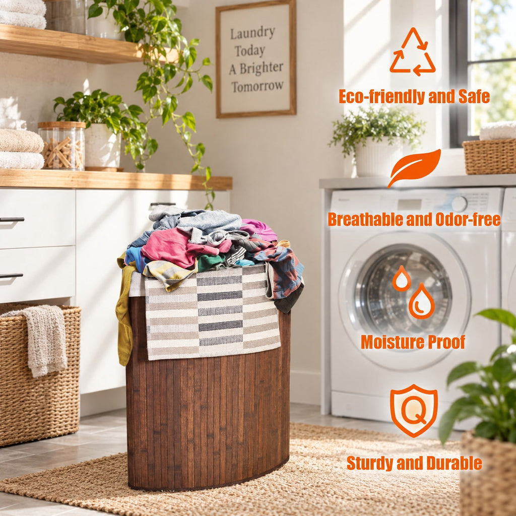 Airfind Corner Bamboo Hamper Laundry Basket, Bamboo and polyester cotton Frame, Brown, Easy to carry with a handle on each side