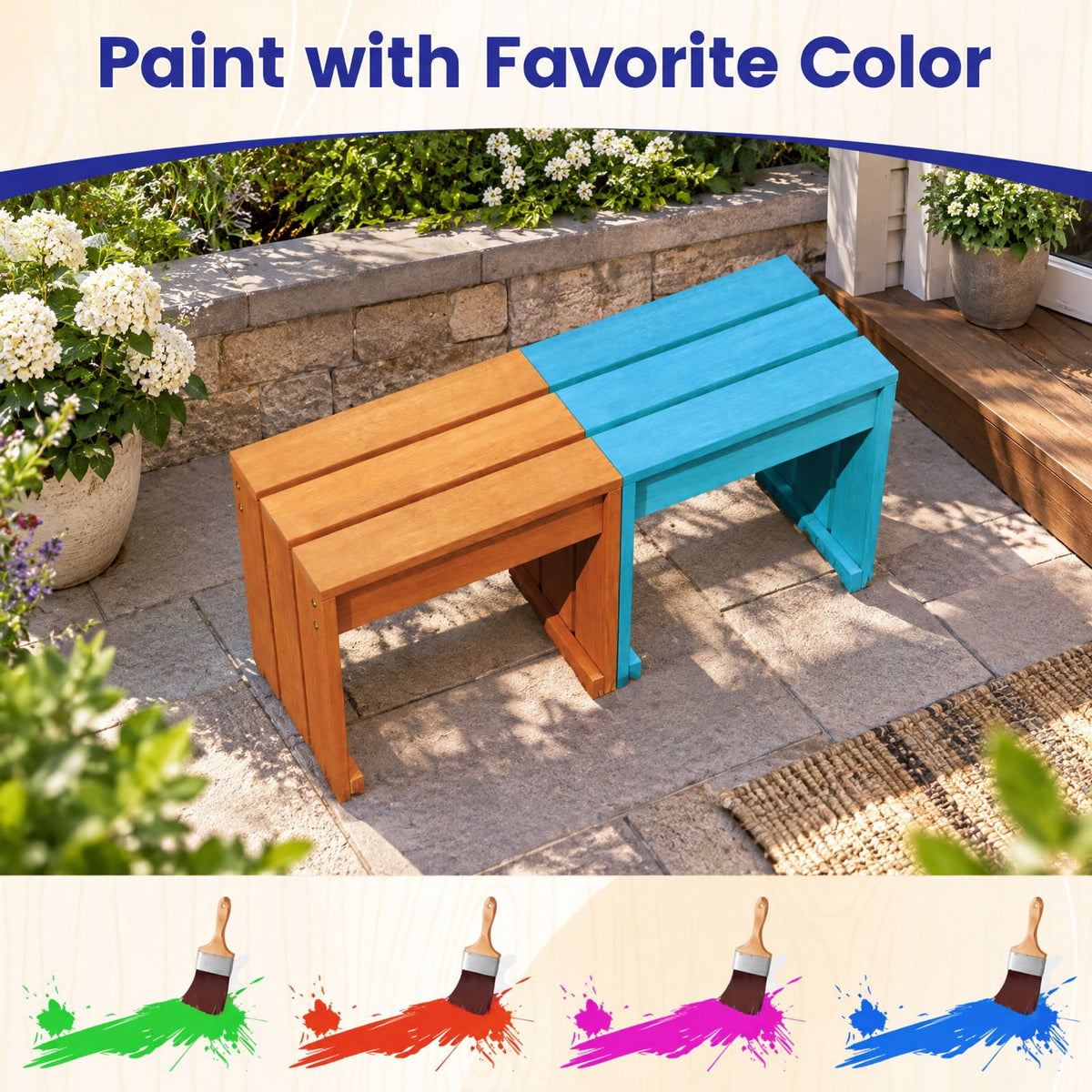 Airfind Multi-Use Solid Wood Backless Bench, Side Table and Plant Stand for Patio, Entryway, Living Room and Garden, 242 lbs Capacity, 18 Inch x 12 Inch x 17 Inch , Natural