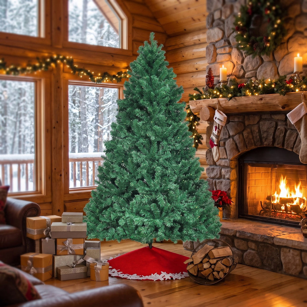 Airfind 7 Feet PVC Artificial Christmas Tree with LED Lights-7 ft, PVC iron Frame, 4.3 x 7.5 H Footprint, Green