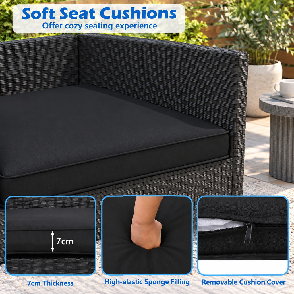 Airfind Patio Loveseat with Built-in Table for Backyard Porch, 400 lbs Capacity, PE Rattan Metal Polyester Sponge Tempered Glass Frame, Black