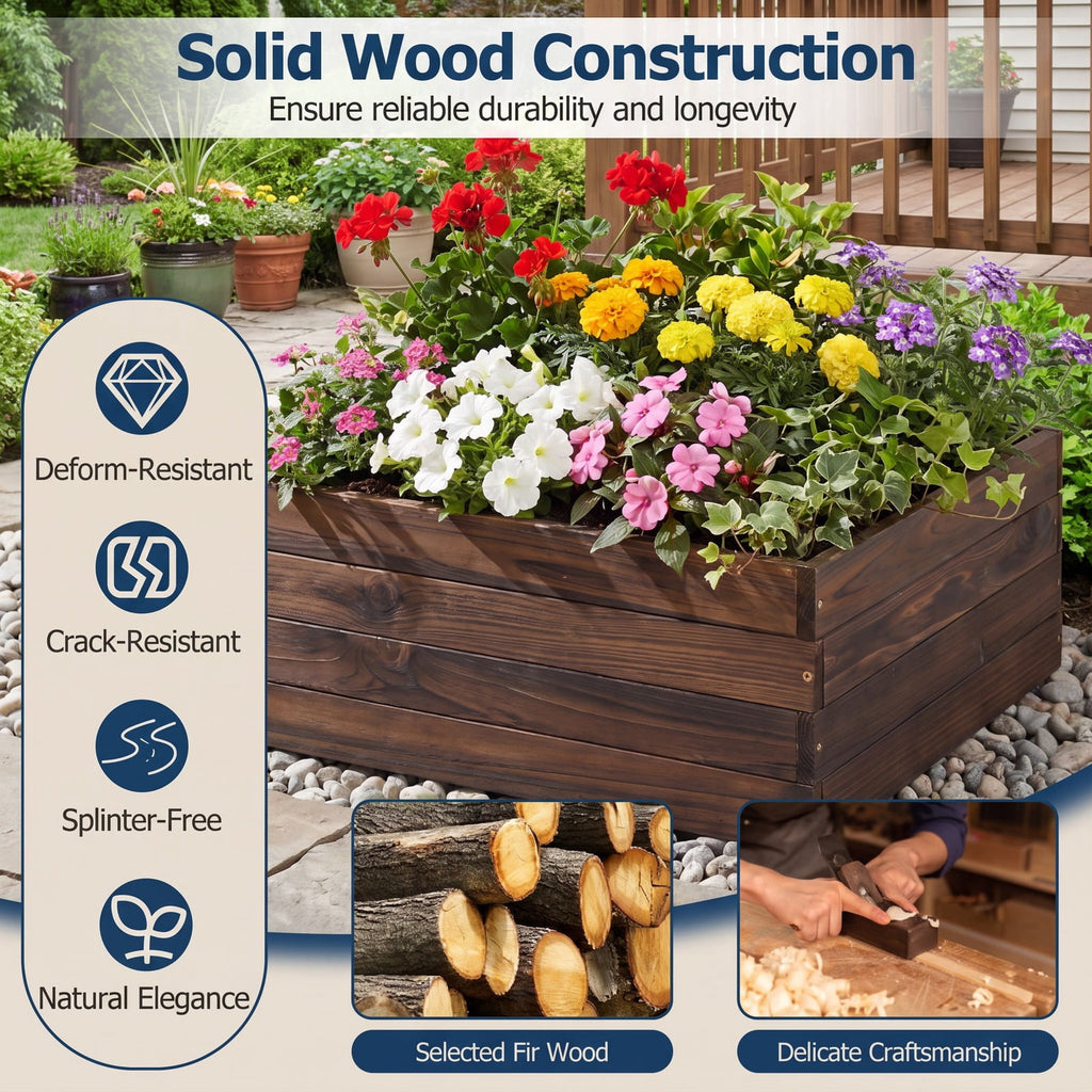 Airfind Square Raised Garden Bed Flower Vegetables Seeds Planter, Fir Wood Frame, 23 x 23 x 9 Footprint, Brown