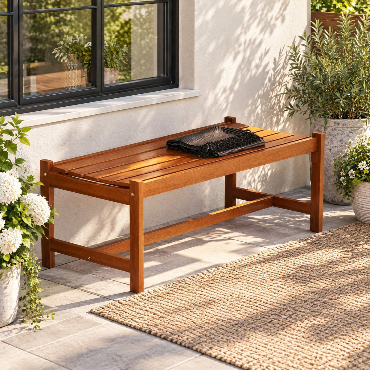 Airfind 44 Patio Wood Bench Set of 1 Outdoor Solid Hardwood Dining Bench with Teak Oil Finish, 530 lbs Capacity, Hardwood Frame, Wood