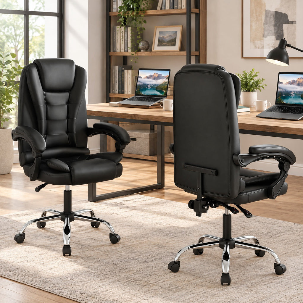 Airfind Big High Back Executive Chair with Linkage Armrests and Leather Padded Seat for Office, 330 Lbs Capacity with Black: PVC Leather Sponge, Black