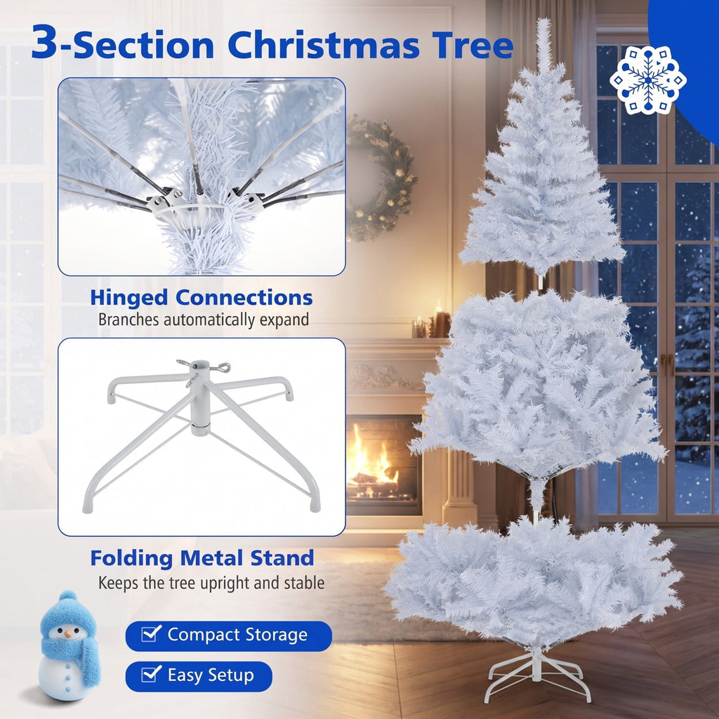 Airfind 6 Feet Artificial Christmas Tree Hinged Pre-Lit Xmas Tree with 11 Lighting Modes, White, Diameter of Stand 18 Inch /22 Inch