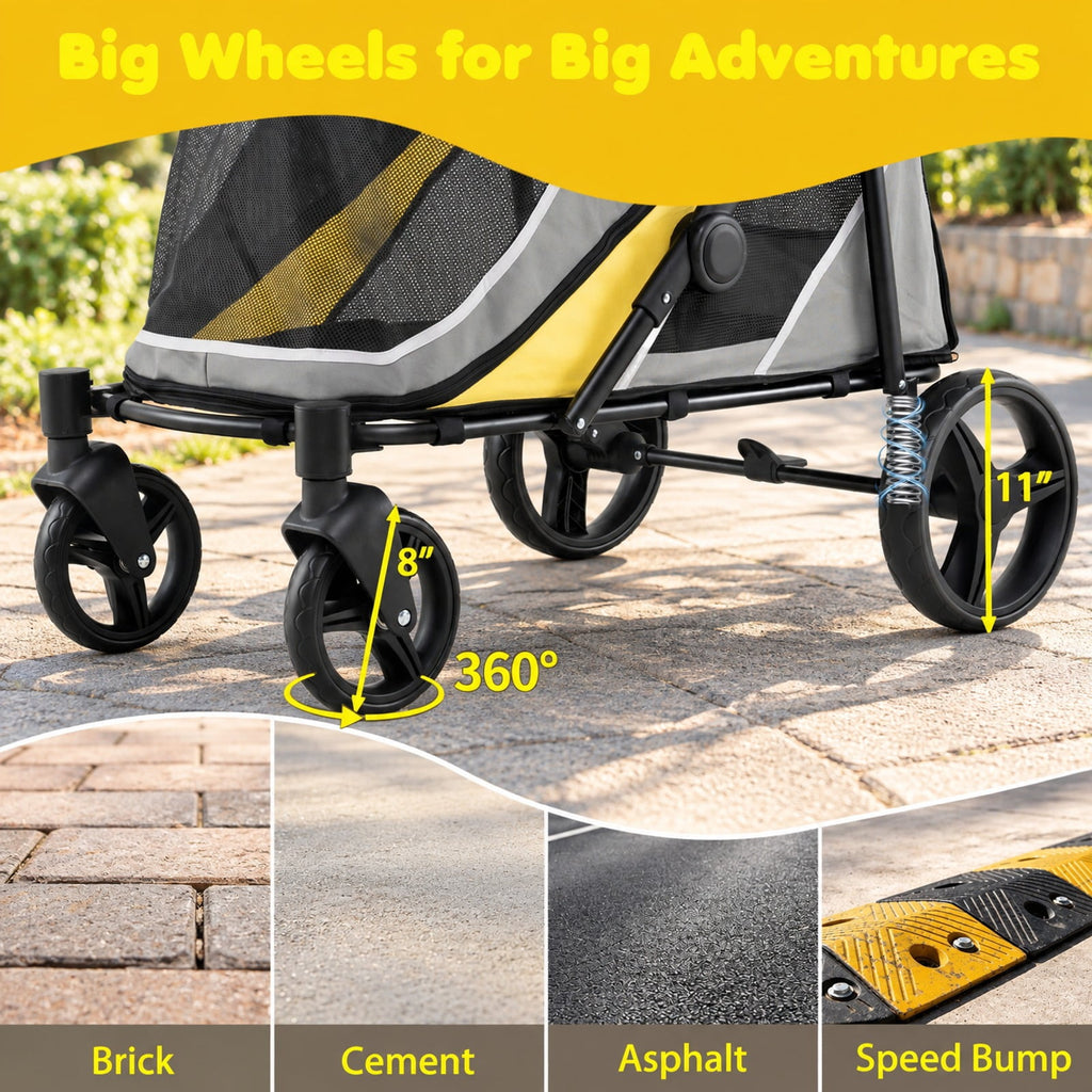 Airfind 220 LBS Heavy Duty Dog Stroller for Large and Medium Dogs with One-Step Foot Brake and Top and Front Windows, 41.5in x 27in x 40inCabin Footprint