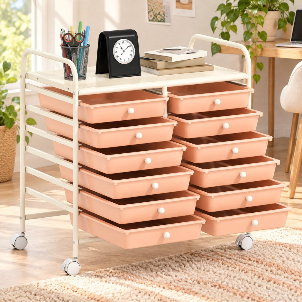 Airfind 12 Drawers Rolling Storage Cart for Home and Office, Steel Frame, 25inx15inx 34in Footprint, of frame White