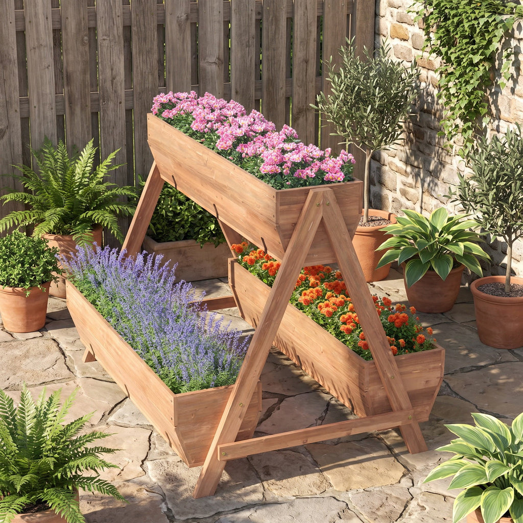 Airfind Vertical Raised Garden bed with 3 Wooden Planter Boxes, Fir Wood Frame, 26 x 29 x 29 (L x W x H) Interior Footprint, Brown