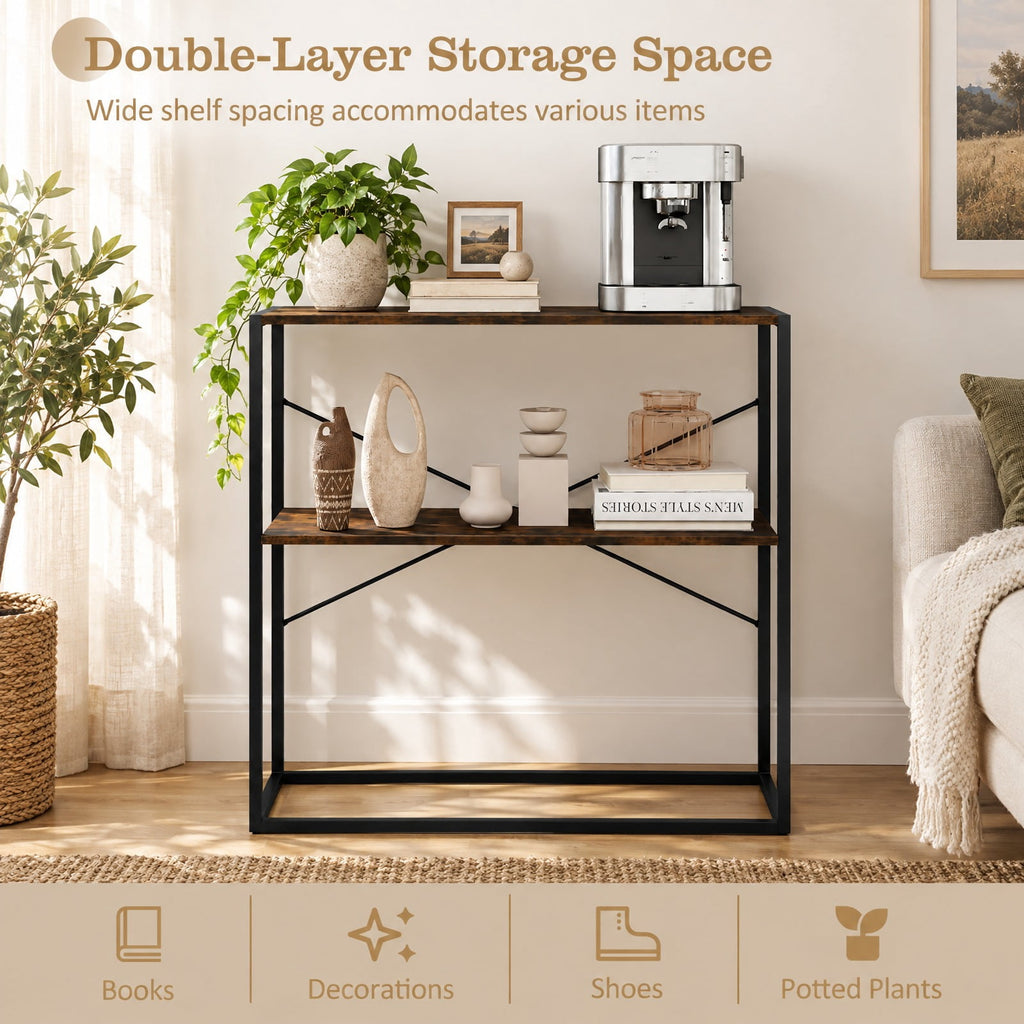 Airfind 36 Console Table 2-Tier Entryway Table with Wooden Open Shelves and Metal Frame, 66 lbs Capacity, Engineered Wood Metal Frame, Brown