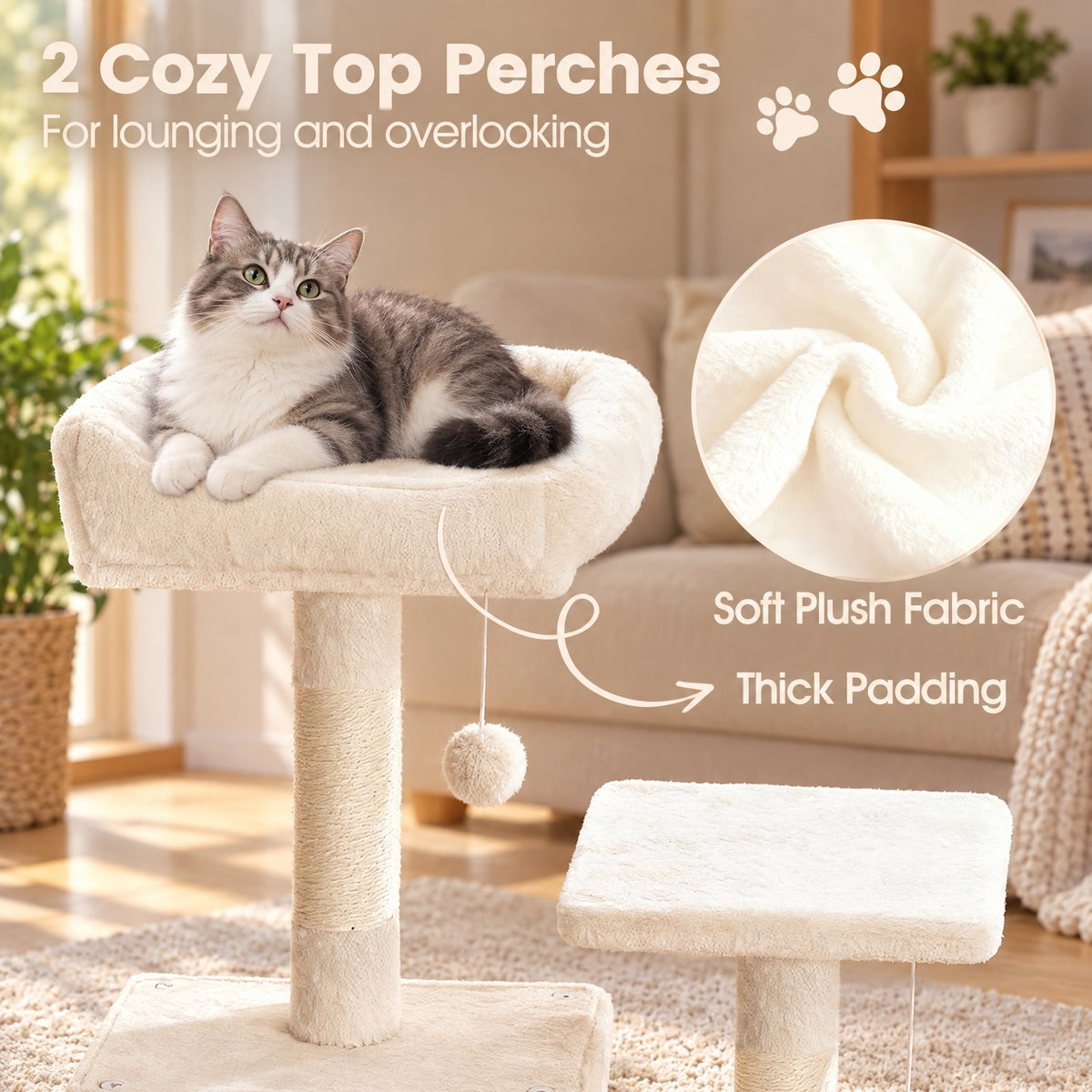 Airfind 66 Inch Tall Cat Tree Multi-Level Cat Tower with 2 Condos Sisal Scratching Posts, 33 lbs Capacity, Beige