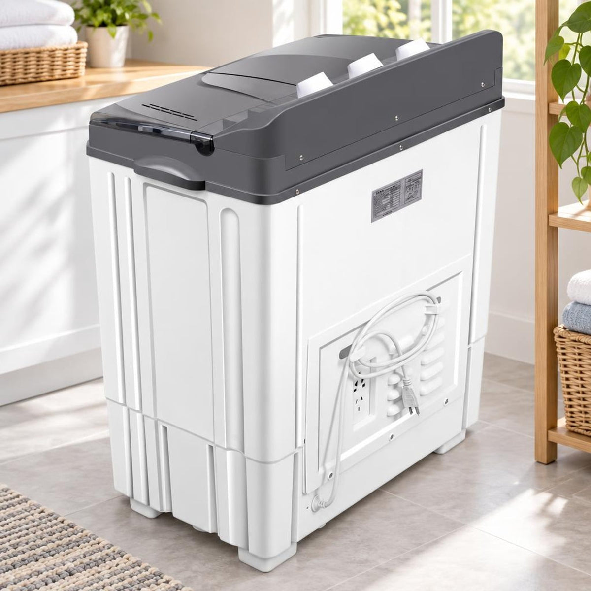 Airfind 20 lbs Portable Semi-automatic Twin-tub Washing Machine, ABS PP Frame, Side Carrying Handles for Effortless Movement, Black
