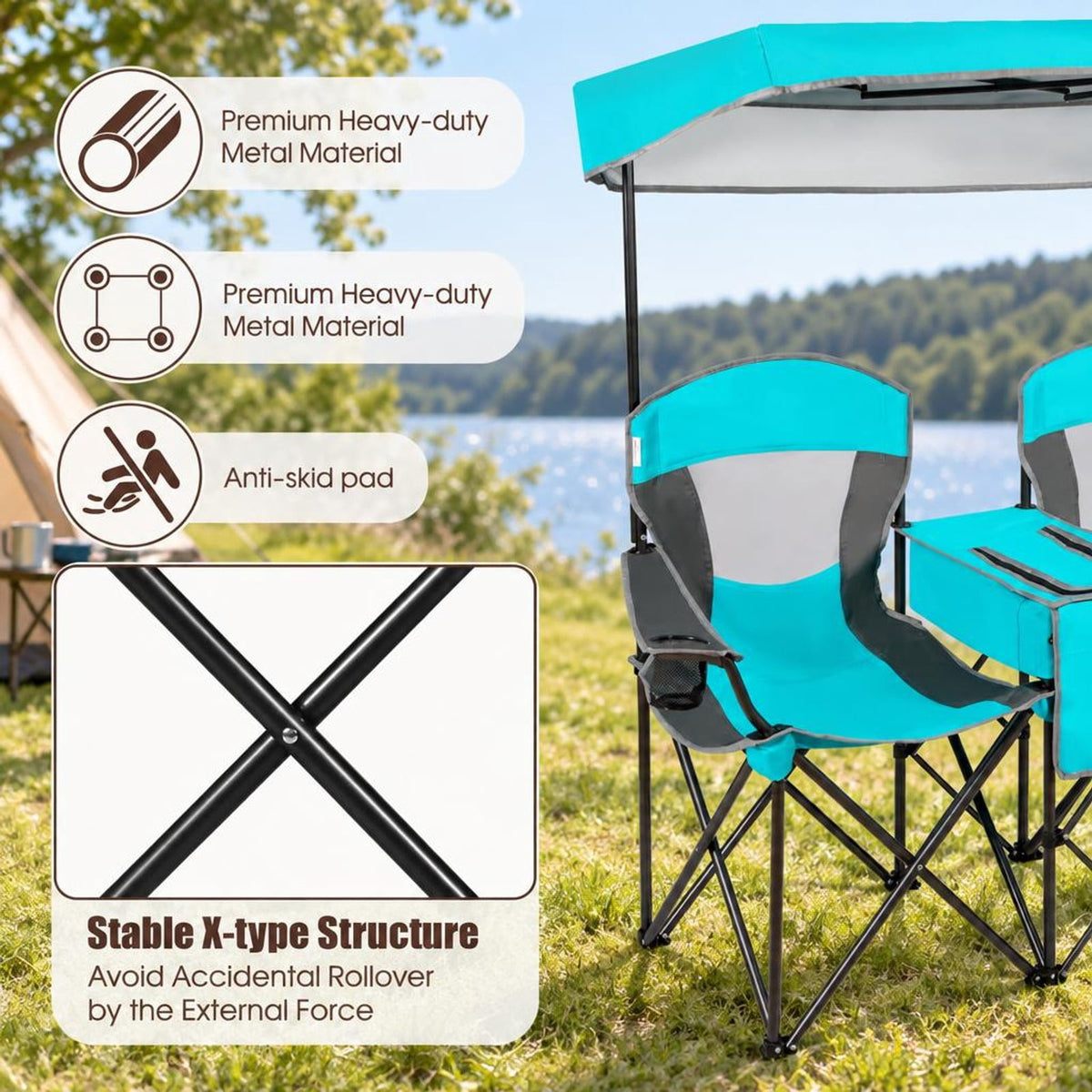 Airfind Patented Portable Folding Camping Canopy Chairs with Cup Holder, Steel oxford fabric Frame, 55.5 x 28.5 x 59.5 (L x W x H) The Footprint