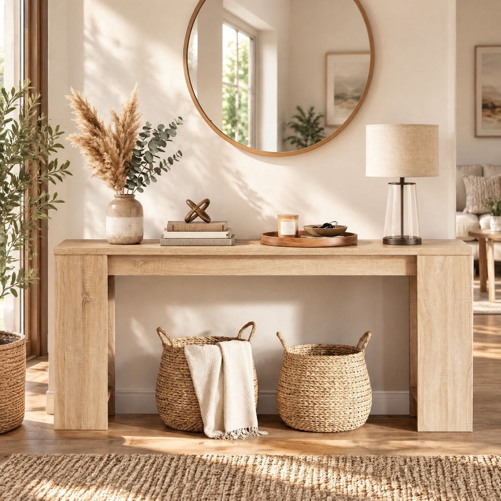 Airfind 71 Inches Long Console Table with Storage for Hallway, 135 lbs Capacity, Engineered Wood Frame, 71 Inch x 12 Inch x 34 Inch Footprint, Natural