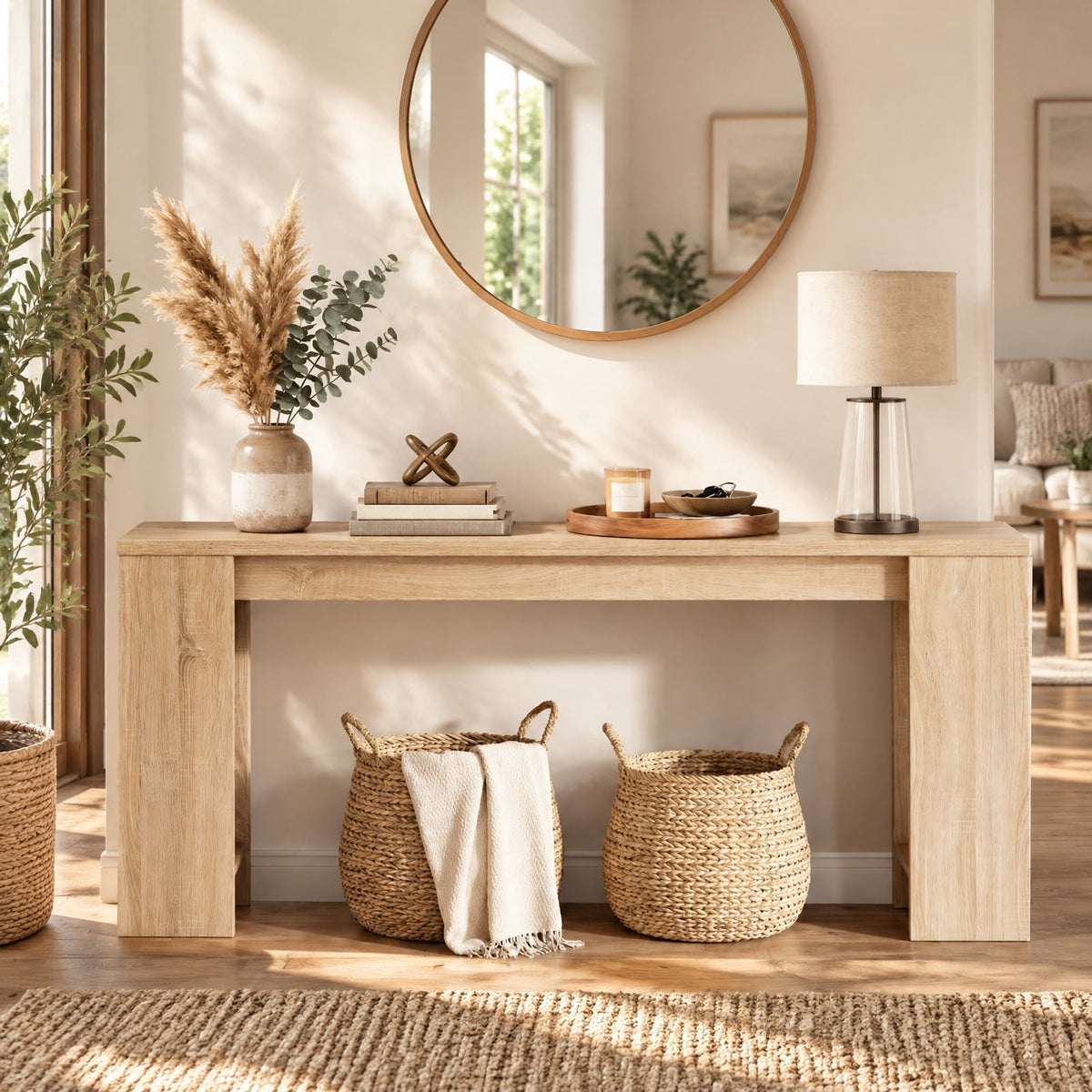 Airfind 71 Inches Long Console Table with Storage for Hallway, 135 lbs Capacity, Engineered Wood Frame, 71 Inch x 12 Inch x 34 Inch Footprint, Natural