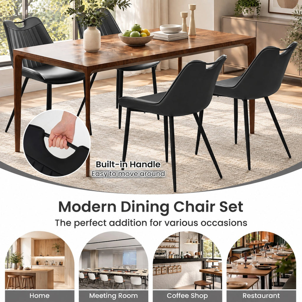 Airfind Dining Chair Set of 4 Faux Leather Upholstered Kitchen Chairs with Metal Legs, 330 Lbs Capacity, PU Leather Sponge Metal, Black